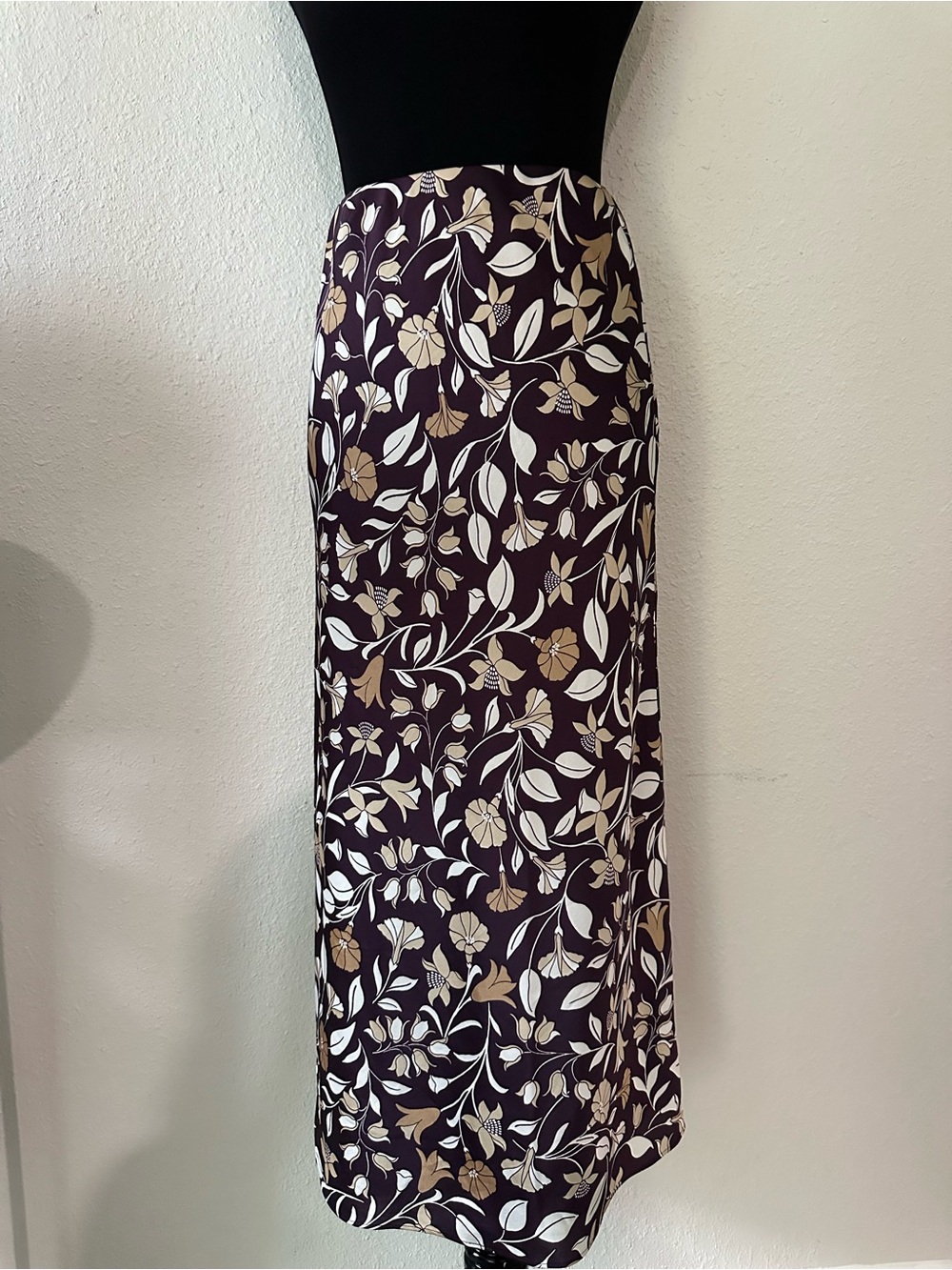 Ann Taylor Floral Maxi Skirt in Plum, Cream and Tan